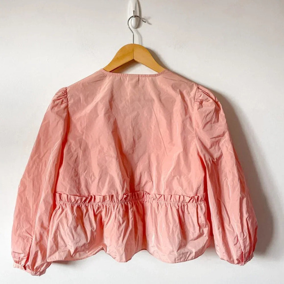 Aritzia Sunday Best Babydoll  Ruffle Jinx Peplum Blouse Light Pink Rose Sz Small - Picture 4 of 7
